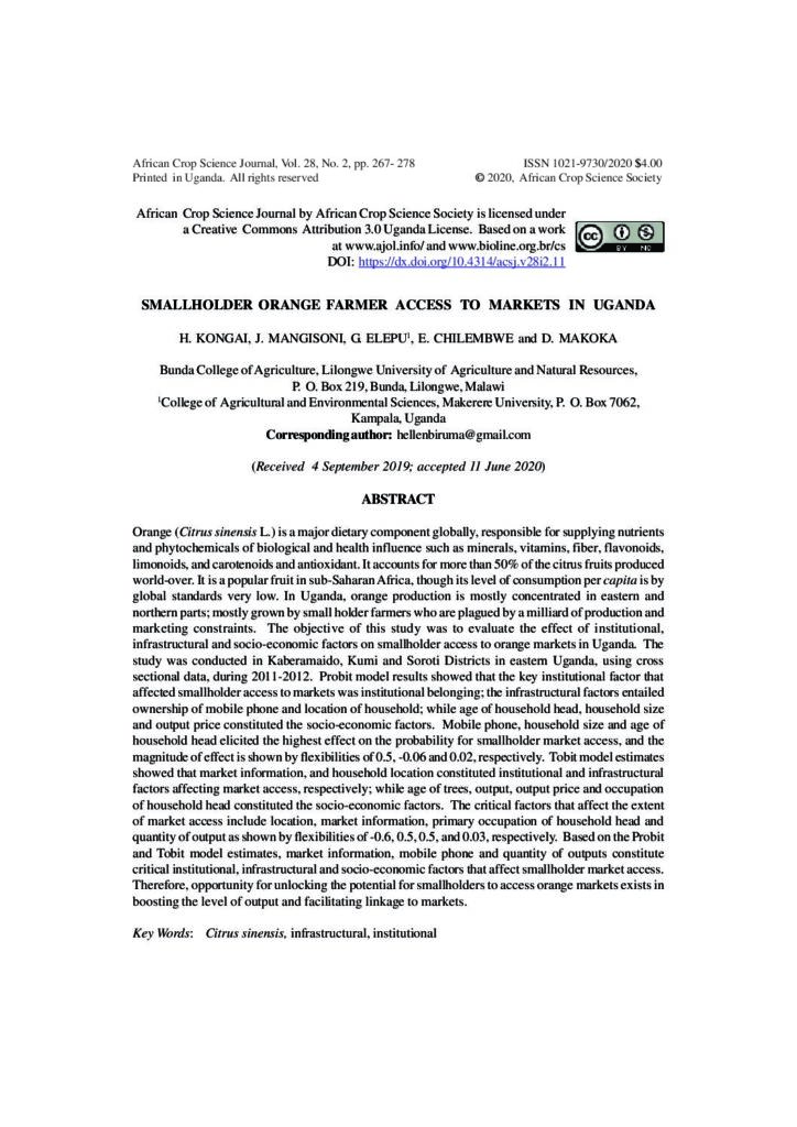 thumbnail of Smallholder orange farmer access to markets in Uganda